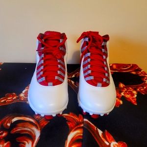 NIKE AIR JORDAN 10 RETRO TD LUNARLON FOOTBALL CLEATS RED-WHITE -NEW SIZE 9.5